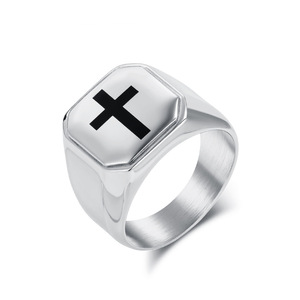 Cross <b>Ring</b> For Men <b>Titanium</b> Steel Gold Black Silver Simple Geometric Shape Gift Jewelry - Product Image 5