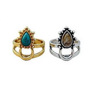 Pear Shape <b>Moon</b> Style <b>Stone</b> <b>Ring</b> Brass Gold Silver Color <b>Stone</b> <b>Ring</b> - Product Image 1