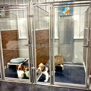 คอกสุนัขแข็งแรงทนทานทำจากสแตนเลสสตีลทันสมัยหรูหรามีหลังคาตาข่ายล้อมรอบในกล่องแก้วซ้อนสองชั้น - Product Image 1