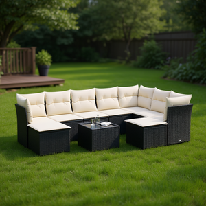 Set Divano da Giardino in Rattan, Arredamento da Esterno con Cuscini, 6 Posti, Design Contemporaneo - Product Image 2