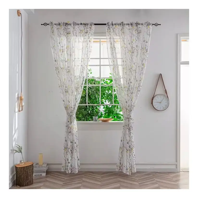 Commercio all'ingrosso floreale stampato Voile tende pieghettate puro finestra ombra tessuto per Hotel e soggiorno uso