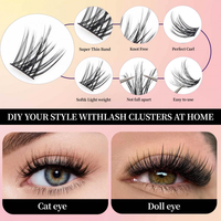 MOXIAOJIE A82 Kit de faux cils segmentés, style européen et américain, épaisseur 0,07 mm, en fibre synthétique, semi-fait main, extension de cils noirs