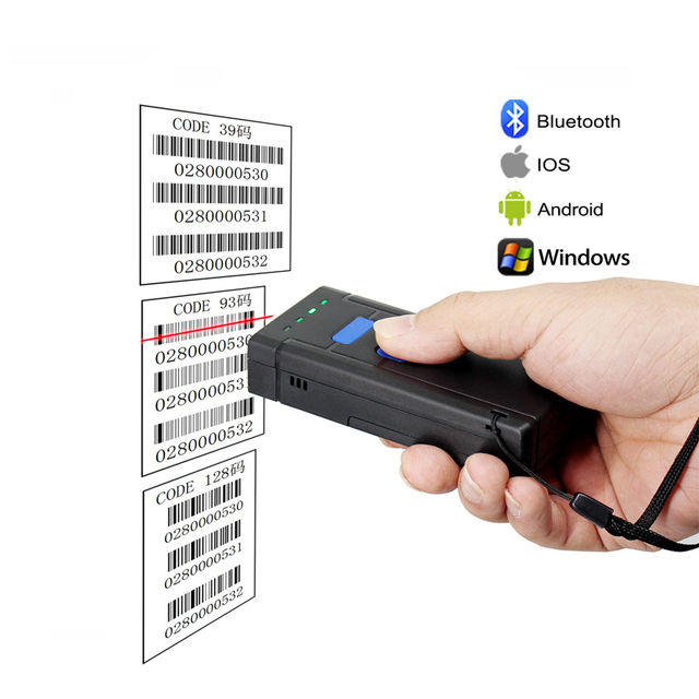 1D 2D Handheld Wireless IOS Android Portable Small Mini Mobile Blue Tooth Qr Code Barcode Scanner for Inventory Logistic