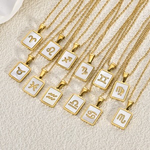 Twelve <b>Constellation</b> Shell Inlaid 18K Gold Pendant Stainless Steel <b>Necklace</b> For Daily Wear Gift - Product Image 2