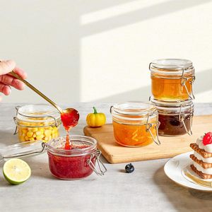 Bocal en verre avec col en silicone à fermeture rapide pour la pâtisserie domestique, bouteille de portionnement pour confiture, purée de fruits, aliments pour bébés, faite à la main - Product Image 1