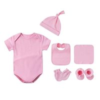 Ensemble de vêtements pour bébé unisexe à manches courtes d'été, tissu peigné, uni, respirant, 6 pièces, fermeture à boutons, bleu clair, 3M-24M, nouveau-né