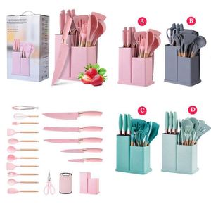 Juego de utensilios de cocina de silicona multifuncionales, ecológicos, con certificación LFGB, con mango de madera y logotipo personalizado (1 pieza) - Product Image 1