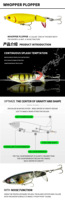 Leurre Artificiel Rotatif 90mm 15g Flexible Whopper Plopper Leurre Dur Propulsé pour Pêche en Surface, pour Achigan, Redfish et Pêche en Rivière