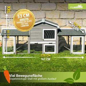 Cage à lapins en bois à deux étages, maison pour animaux de compagnie en bois, multifonctionnelle, résistante à l'hiver, avec toit en asphalte imperméable, toutes saisons - Product Image 3