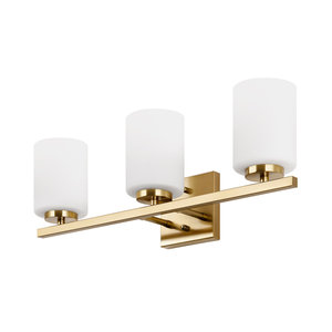 Applique murale moderne de luxe en or poli à 3 lumières pour salle de bain, au-dessus du miroir, avec abat-jour en verre blanc - Product Image 1