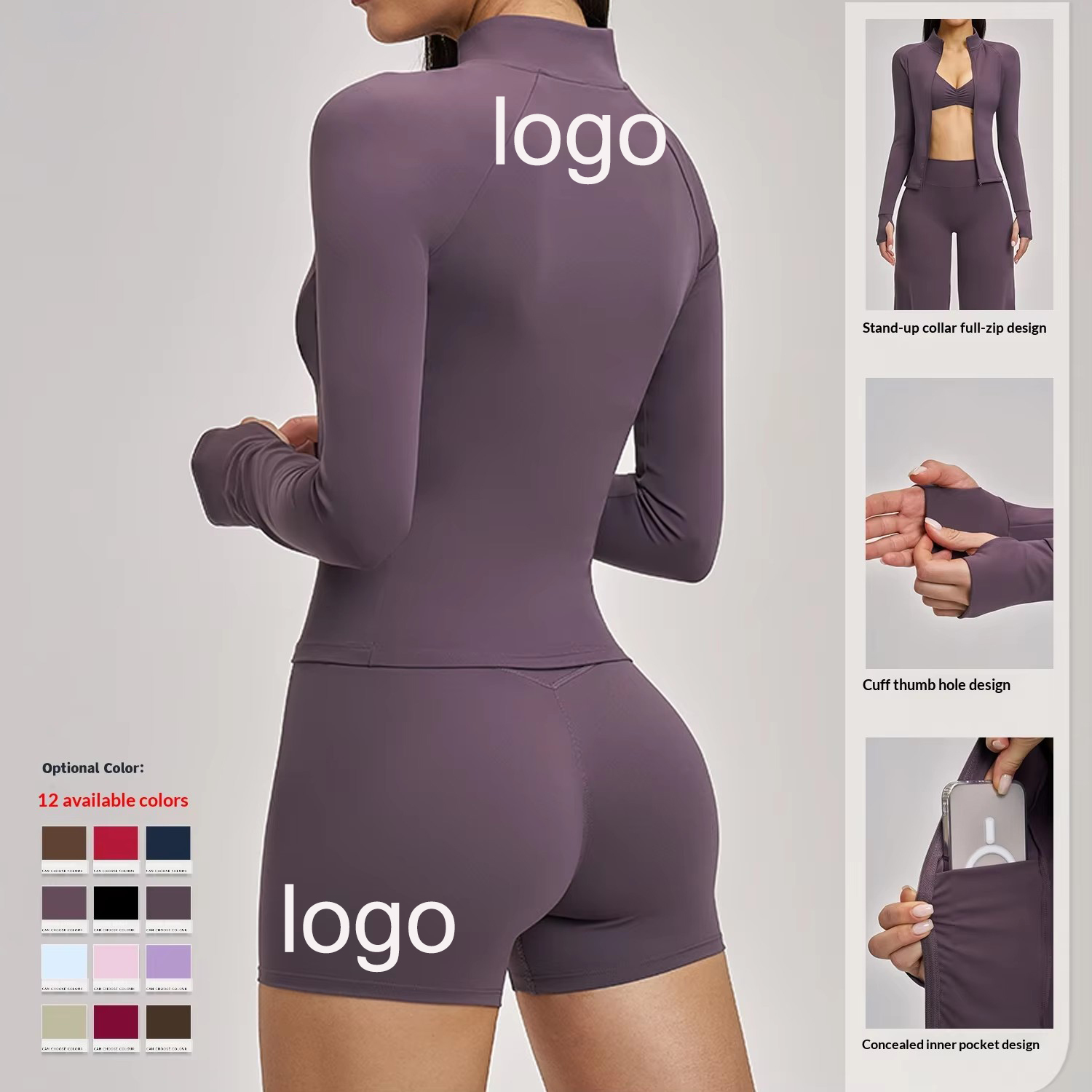 Cross-Border Brushed Spandex/Nylon Sweat-Wicking Yoga Jacket Long-Sleeve Zipper Pocket Tight-Fitting Top Outdoor Sports Running