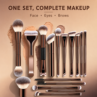 Ensemble professionnel de 16 pinceaux de maquillage à double extrémité, poils synthétiques doux, virole en aluminium or rose, outils cosmétiques pour le visage et les yeux