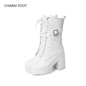 Bottes courtes à <span class=keywords><strong>talon</strong></span> épais pour femme, chaussures tendance à lacets et fermeture éclair sur le côté, style britannique, nouvelle collection automne et hiver, - Product Image 3