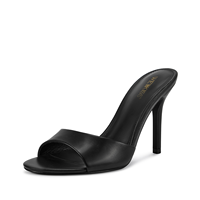 WETKISS Mules à talons hauts pour femmes, bout ouvert, style minimaliste, à bride unique, sandales à talon aiguille, mules noires, vente en gros
