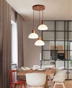 Современная китайская дизайнерская светодиодная люстра из черного ореха, настольная лампа для обеденного стола, трехрожковая, стеклянная, E12/E26, для столовой в скандинавском стиле - Product Image 6