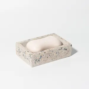 Porte-savon en terrazzo rectangulaire moderne de luxe Porte-savon portable avec étui personnalisé pour salle de bain ou hôtel