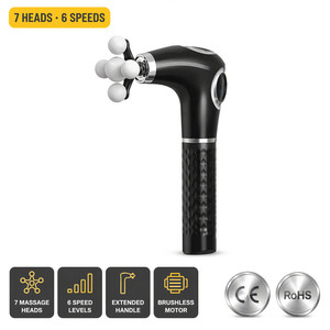 Pistolet de massage à percussion portable avec poignée allongée, 7 têtes interchangeables, 6 vitesses, moteur sans balais, relaxation des tissus profonds - Product Image 2