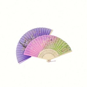 Silk Folding <b>Fans</b> with Bamboo Frames for Dancing Cosplay Wedding Party Props Decoration Bamboo <b>Handheld</b> <b>Fans</b> - Product Image 4