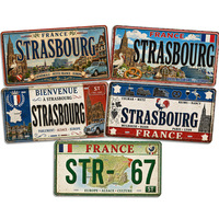 Letrero Metálico Vintage de Matrícula de Estrasburgo, Francia, Letrero de Metal Rústico y Divertido, Decoración de Pared para Bar de Cerveza, Tienda de Regalos, Estilo Antiguo