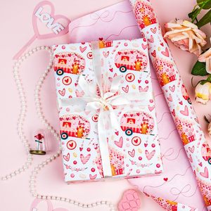 Valentines Day Wrapping Paper <b>Pink</b> Heart Love Car House Design 17in x 16.5ft Gift <b>Wrap</b> for Anniversary Romantic - Product Image 2
