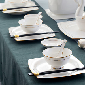 Vajilla de Porcelana China con Borde Dorado, Tazón de Arroz Nórdico de Porcelana Jingdezhen - Product Image 5