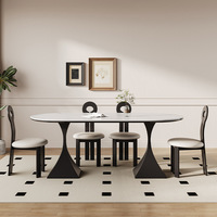 Table à manger en ardoise de style français vintage, minimaliste, luxe léger, style Wabi-Sabi, simple, rectangulaire, avec structure en acier au carbone, pour restaurant