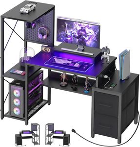 <span class=keywords><strong>Bureau</strong></span> de jeu noir de 49 pouces avec lumières LED et <span class=keywords><strong>multi</strong></span>-<span class=keywords><strong>rangement</strong></span> - Product Image 1