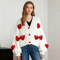 Losse damestrui met lange mouwen, streetstyle, V-hals, gebreide blouse, herfst-winter, katoenmix, verdikt garen, open cardigan