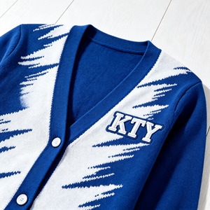 Custom Winter Fashion Homee <strong>Ladies</strong> Full Button Vneck <strong>Cardigan</strong> Sweater <strong>White</strong> Chenille Embroidery Logo Blue Knit <strong>Cardigan</strong> - Product Image 5