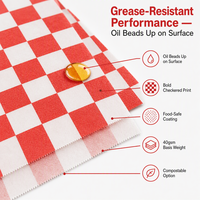 Papier d'emballage alimentaire écologique rouge et blanc à carreaux, personnalisable avec logo, résistant à la graisse, pour hamburgers et frites, vente en gros