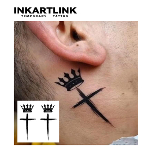 Tatuajes Temporales Clásicos de Cruz con Corona Negra, Estilo de Tinta Realista de 15 Días, Arte Corporal para Cuello y Brazos para Adultos, Venta al por Mayor - Product Image 2