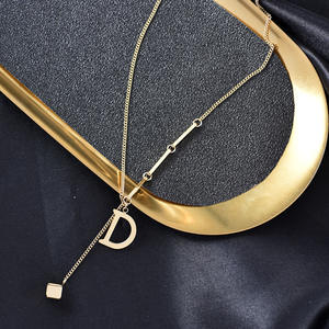 2023 ожерелье из титановой стали, Женская ниша, роскошная простая буква D, модная 18-каратная Золотая длинная цепочка, ожерелье для женщин - Product Image 4