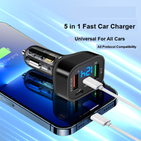 Chargeur de voiture 100W à 5 ports, adaptateur de charge rapide PD QC3.0, affichage numérique transparent, 12V 24V universel pour téléphone portable et tablette