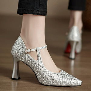 รองเท้าเจ้าสาวแบบสวมสไตล์แมรี่เจนสำหรับผู้หญิง คอลเลคชั่นฤดูใบไม้ร่วง-ฤดูร้อน ปี 2026 ส้นหนา ระบายอากาศได้ดี สายไขว้ หนังแท้ แฟชั่น - Product Image 2