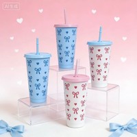 Mignon Gobelet d'été personnalisé de 710 ml grande capacité pour jus, portable, sans BPA, réutilisable, en plastique, avec paille