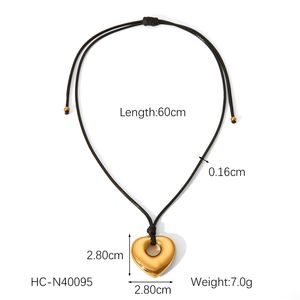 Nouveau Collier Femme en Acier Inoxydable 18 carats avec Pendentif Cœur Creux en Corde de Cire Noire Créative <span class=keywords><strong>pour</strong></span> <span class=keywords><strong>la</strong></span> <span class=keywords><strong>Vie</strong></span> Quotidienne - Product Image 6