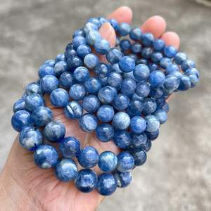 천연 보석 블루 <span class=keywords><strong>Kyanite</strong></span> 아름 다운 라운드 구슬 영기 치유 탄성 팔찌 여성을위한 패션 보석 - Product Image 2