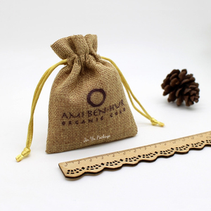 Tas hadiah tali tarik rami goni pola cetak bahan kain Linen untuk kerajinan DIY dan pesta Natal - Product Image 4