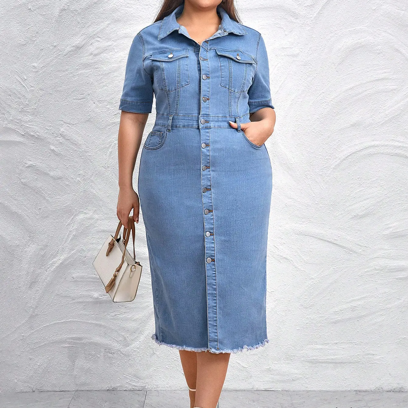 2023 Новое дизайнерское повседневное модное Формальное джинсовое платье с отложным воротником на одной пуговице для женщин