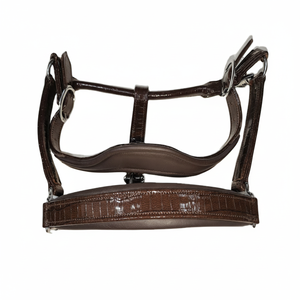 Licol en cuir pour cheval avec tête et bride anatomiques en cuir verni croco - Product Image 1