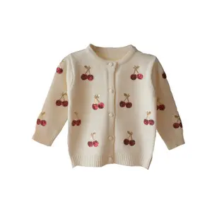 2019 Cherry Lavorato A Maglia Del Bambino Delle Ragazze Maglioni Bambini Maglione di Autunno Dei Bambini Del Cardigan Delle Ragazze Paillettes Tuta Sportiva di Inverno Vestiti