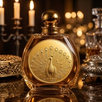 Étiquette personnalisée en métal doré pour parfum, technique de broderie, motif plume de paon, autocollant adhésif pour flacons cosmétiques - Traditionnel