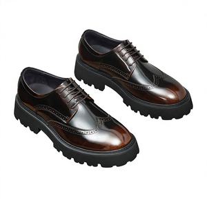 Chaussures <span class=keywords><strong>Derby</strong></span> décontractées pour hommes, à lacets, printemps, style britannique, polies à la main, respirantes, plateforme colorée, cuir véritable brillant - Product Image 1