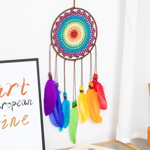 Attrape-rêves en plumes arc-en-ciel faits à la main décoration murale ornements <span class=keywords><strong>chambre</strong></span> tenture murale décor attrape-rêves - Product Image 5