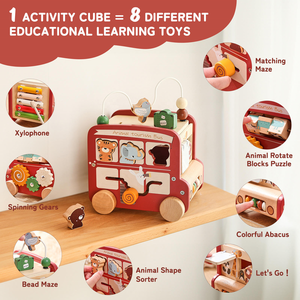 Juguete de madera transfronterizo para niños, rompecabezas educativo temprano, autobús multifuncional Montessori 5 en 1 de seis caras - Product Image 6