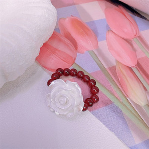 2025 New Imitation Cinnabar <strong>Agate</strong> <strong>Beads</strong> Rose Rings Resin Pearl White Camellia Elastic Women Ring Jewelry Custom - Product Image 5