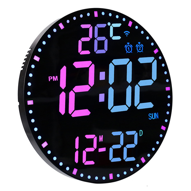 Battery Powered Digital Wall Clock Custom LED Display with Temperature Function Remote Control Alarm Clock for Living Room