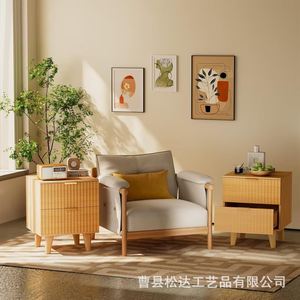 Wooden bedside table with <b>storage</b> slots, modern minimalist style <b>bedroom</b> <b>storage</b> <b>cabinet</b>, wooden side table, double-layer - Product Image 4