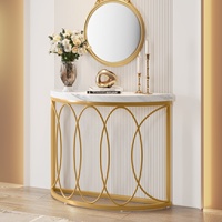 Tribesigns table console de luxe en faux marbre 43 "demi-lune canapé table d'entrée pour boutique affichage bureau console en pierre