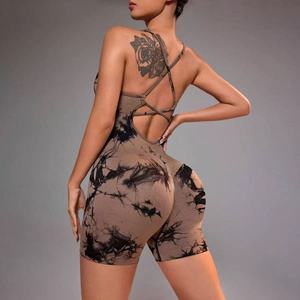 Femmes taille haute bohème combinaisons Spaghetti sangle cravate teinture barboteuses décontracté ample grande taille tenue de sport - Product Image 3